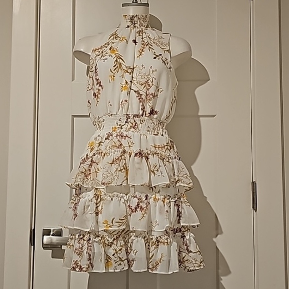 1. State Floral Ruffle Mini Dress - Mock Neck Feminine SZ XL